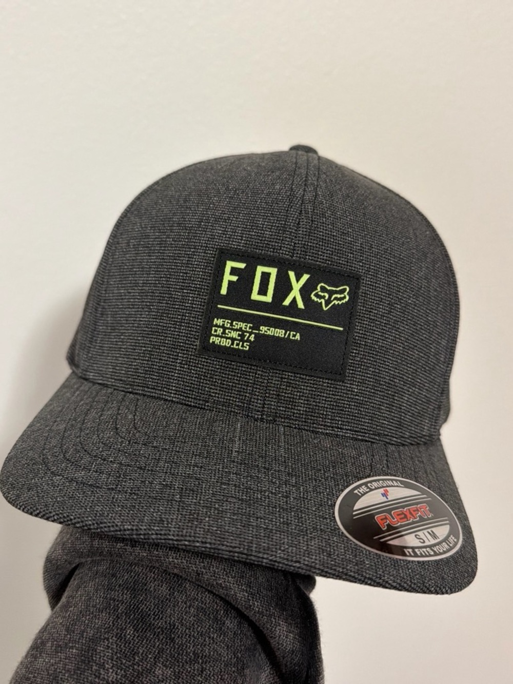 Fox Charcoal Grey Baseball Cap with Neon Green Logo Patch